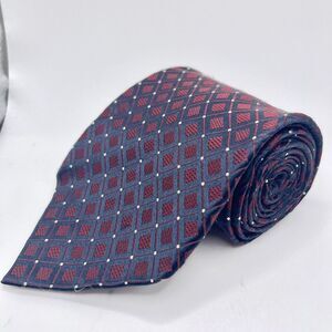 BERGAMO NEW YORK MENS TIE‎ Burgundy Navy Silver Geometric Dot Power